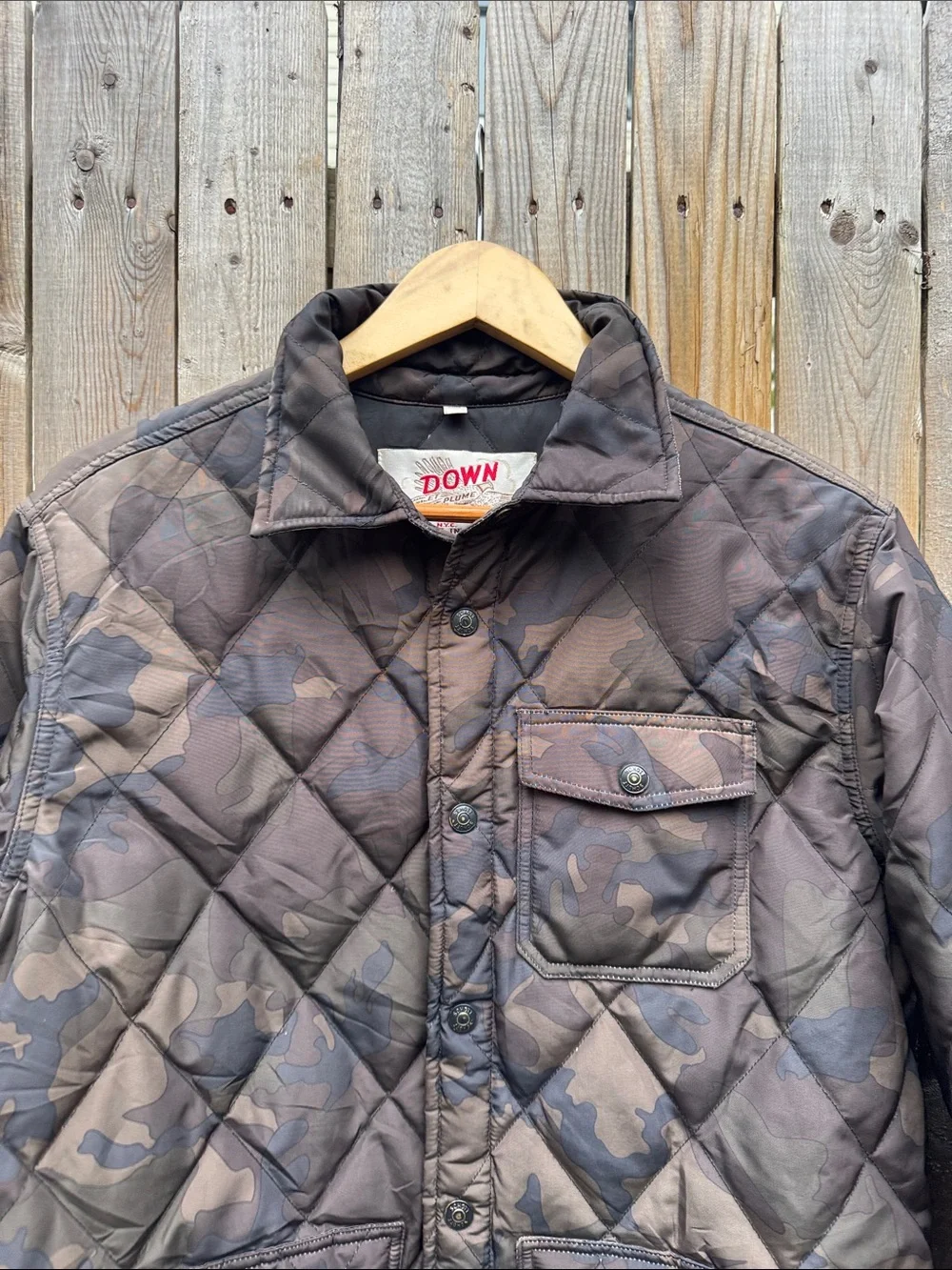 Quilted Camouflage Button-Front Jacket - Brown/Tan
